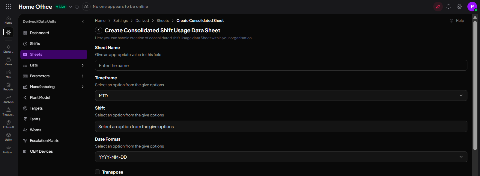 Consolidated Shift Usage Sheet Form
