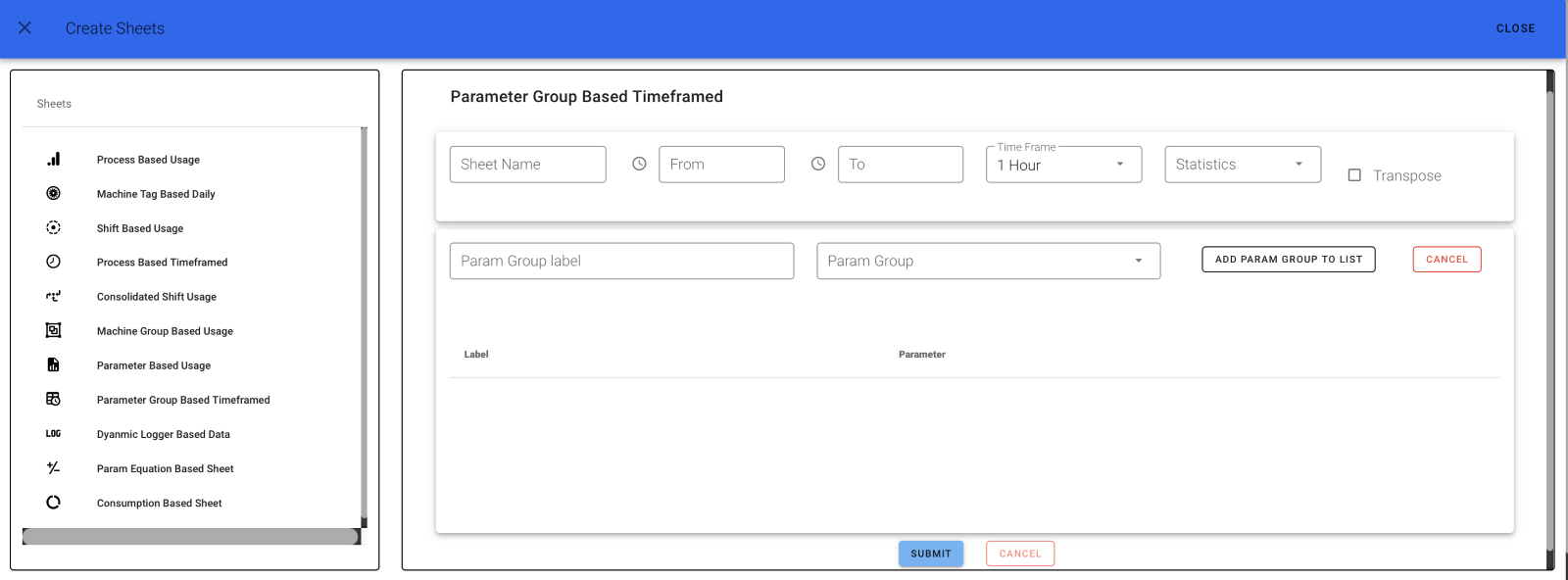 Parameter Group Based Sheet