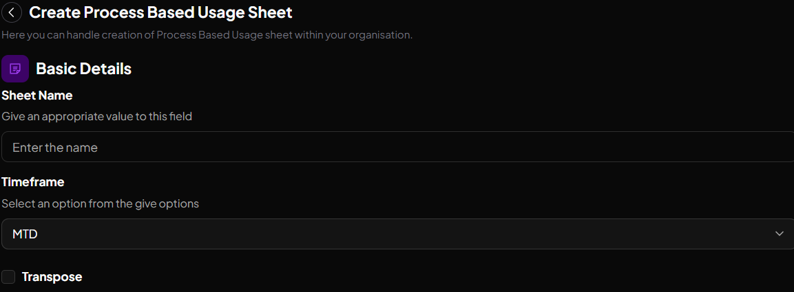 Form Filled Process Based Usage Sheet
